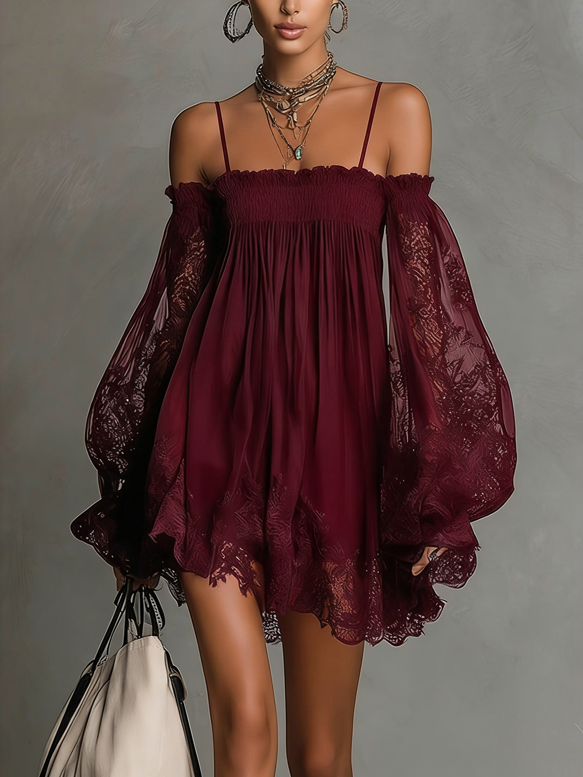 Elara | Off-Shoulder Lace-Trim Mini Dress