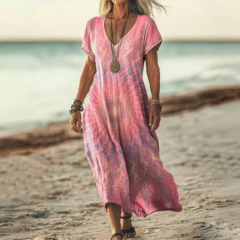 CATERINA | Midi Vintage Dress with Flowing Cut and Relaxed Elegance for Summer Days