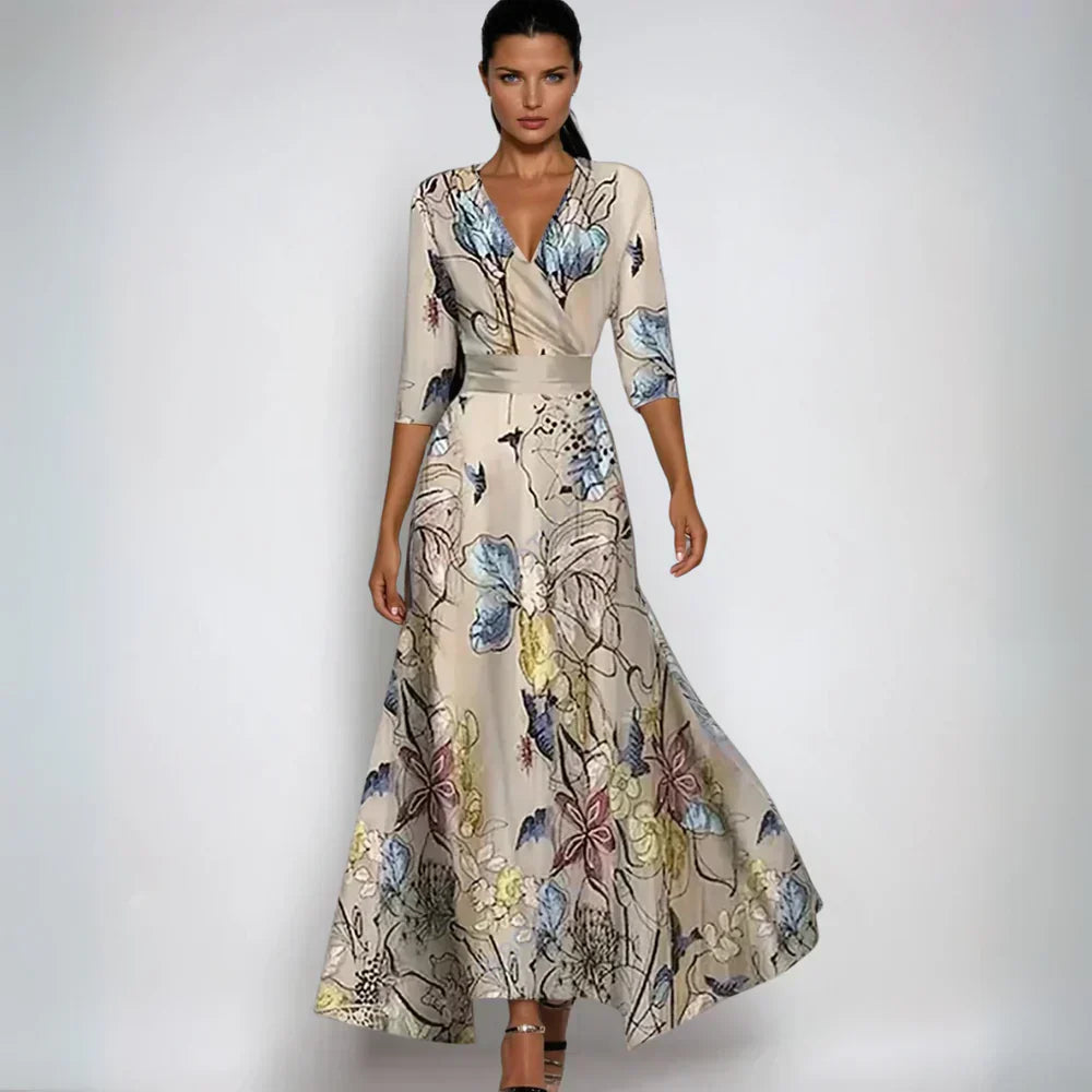 ELIN | Elegant Wrap Dress with Floral Splendor and Flattering Silhouette