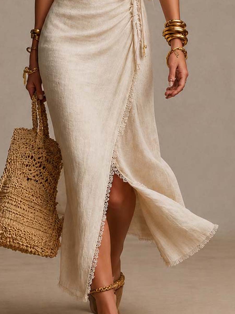 HAZEL | Wrap Midi Dress with Deep V-Neck and Side Tie