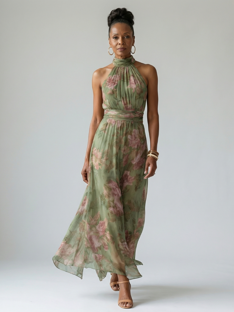 Elise | Gathered Halter Midi Dress