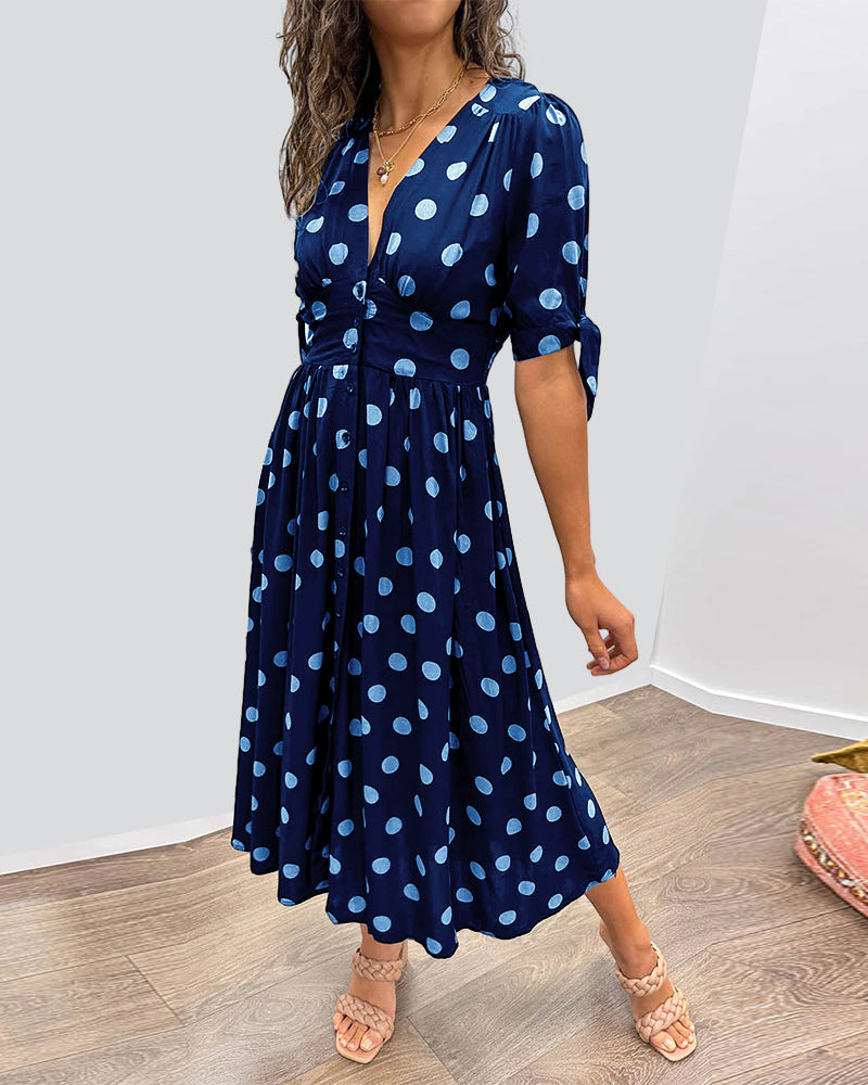 CATERINA | Midi Dress with V-Neck and Timeless Polka Dot Print