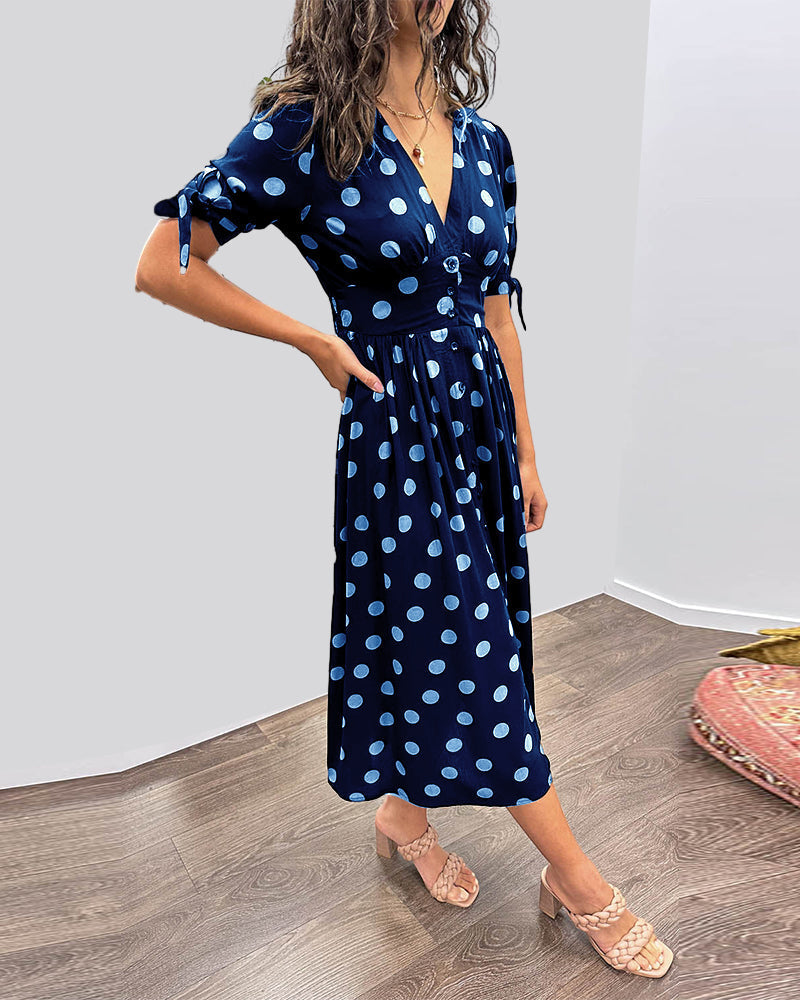 CATERINA | Midi Dress with V-Neck and Timeless Polka Dot Print
