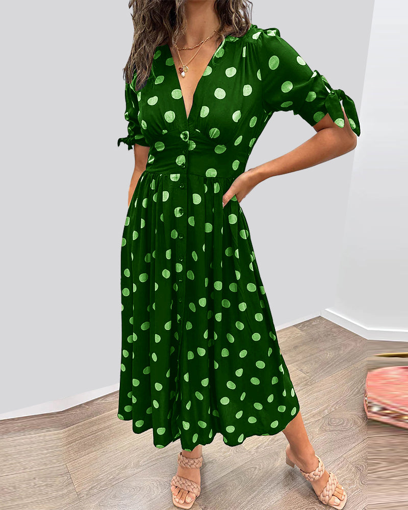 CATERINA | Midi Dress with V-Neck and Timeless Polka Dot Print