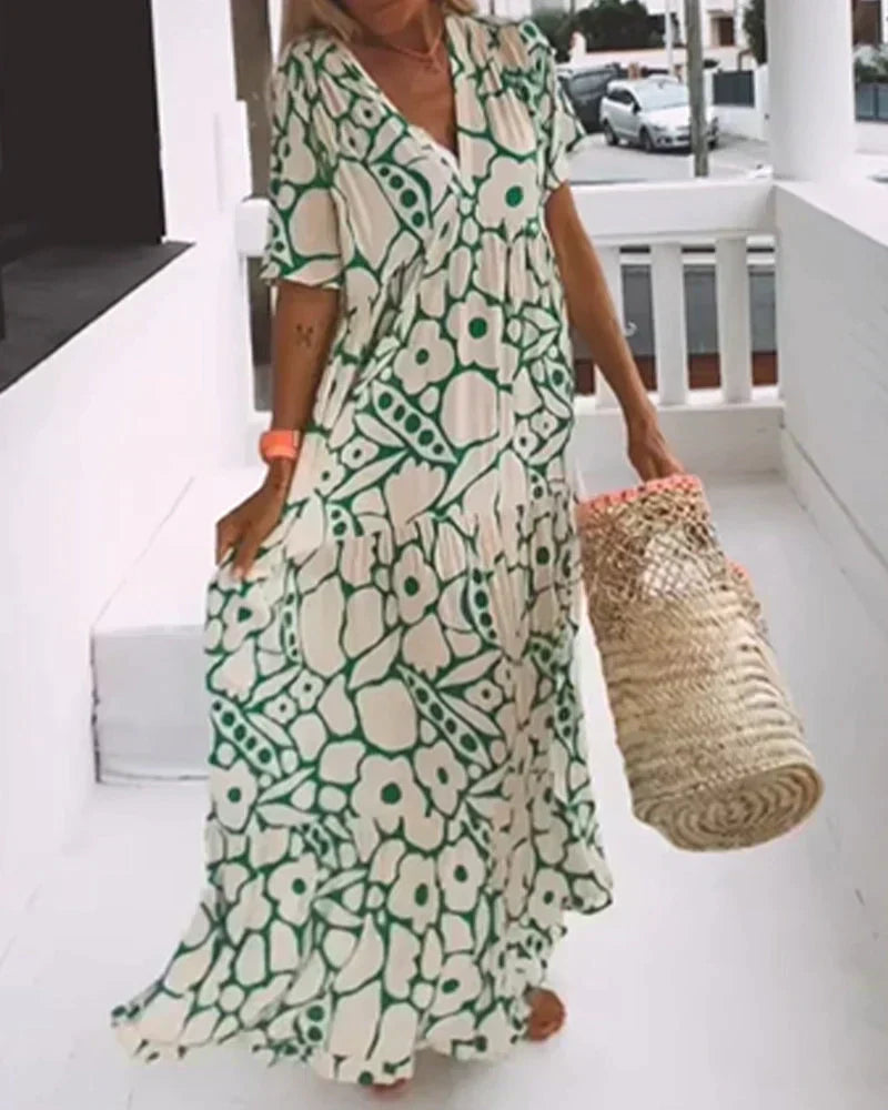 CHRISTINE | Long Summer Dress with Flowing Cut and Elegant Graphic Pattern