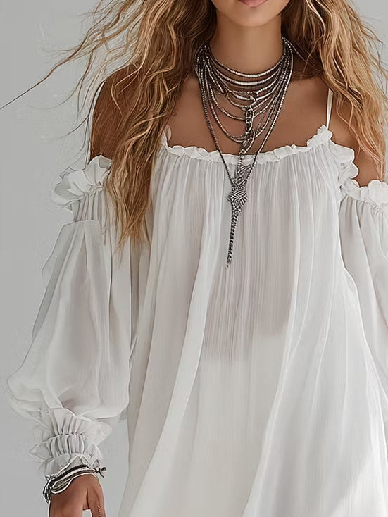 Mélusine | Off-Shoulder Mini Fluid Bohemian Dress