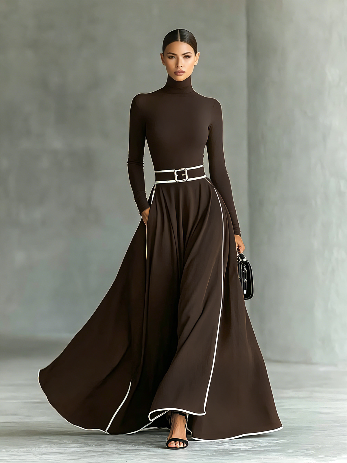 Susanna | Maxi Dress with Contrast Trimming and Belt