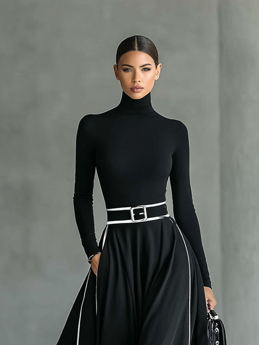 Susanna | Maxi Dress with Contrast Trimming and Belt
