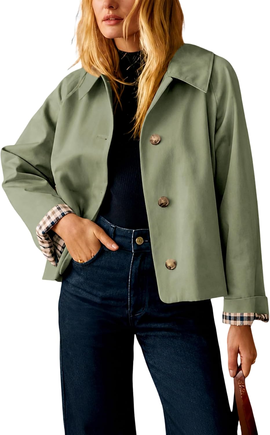 RILEY | Oversized Cropped Jacket with Plaid Lining