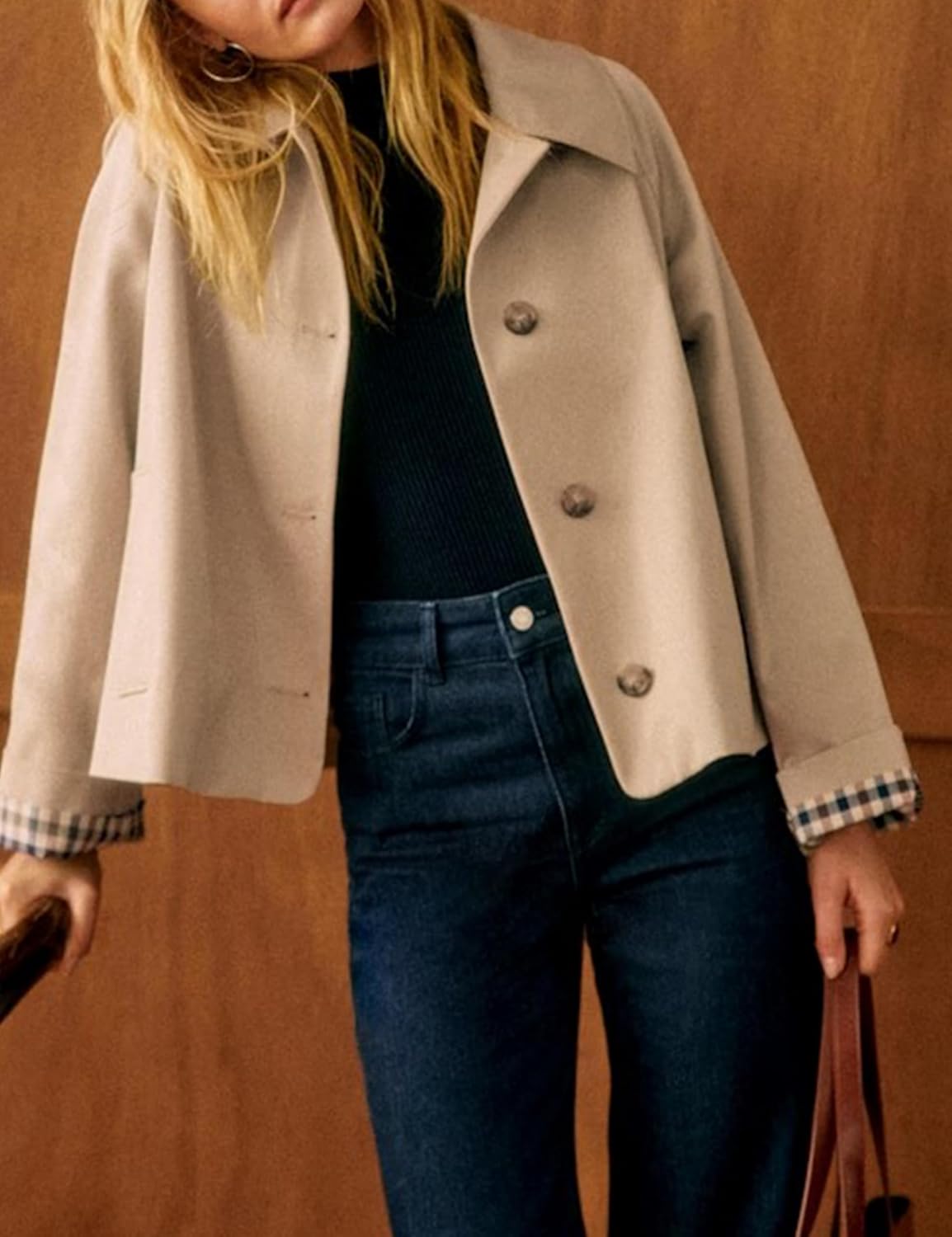 RILEY | Oversized Cropped Jacket with Plaid Lining