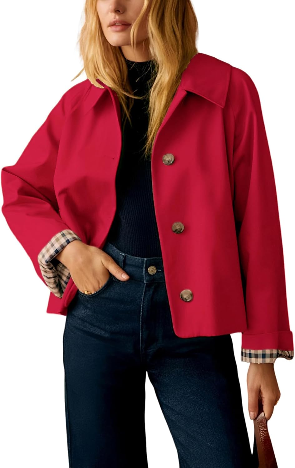 RILEY | Oversized Cropped Jacket with Plaid Lining