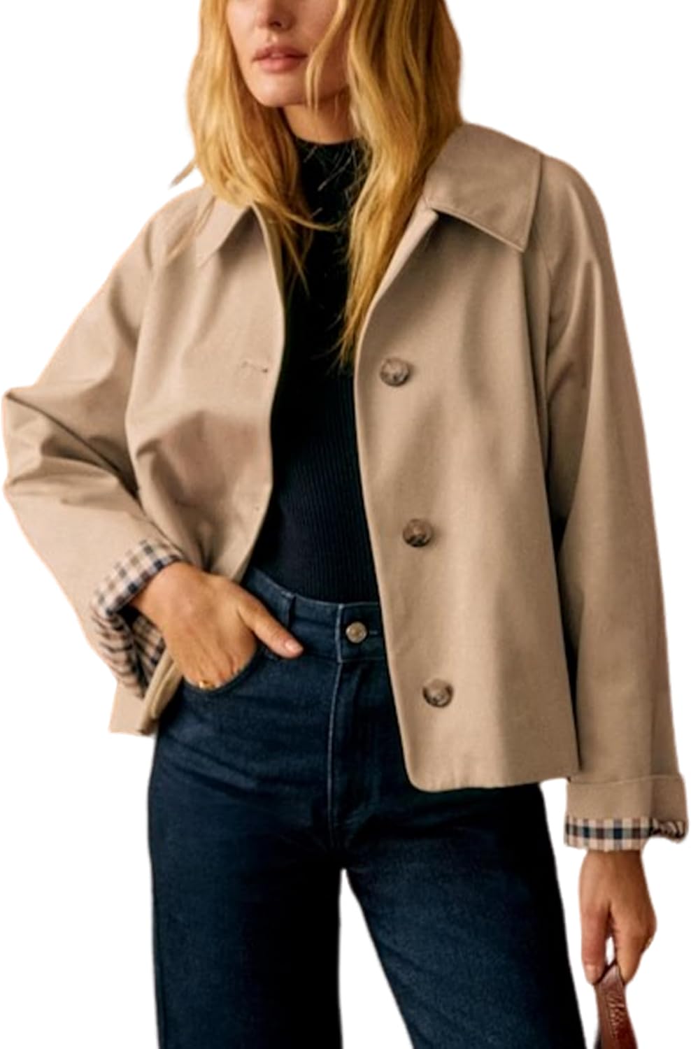RILEY | Oversized Cropped Jacket with Plaid Lining