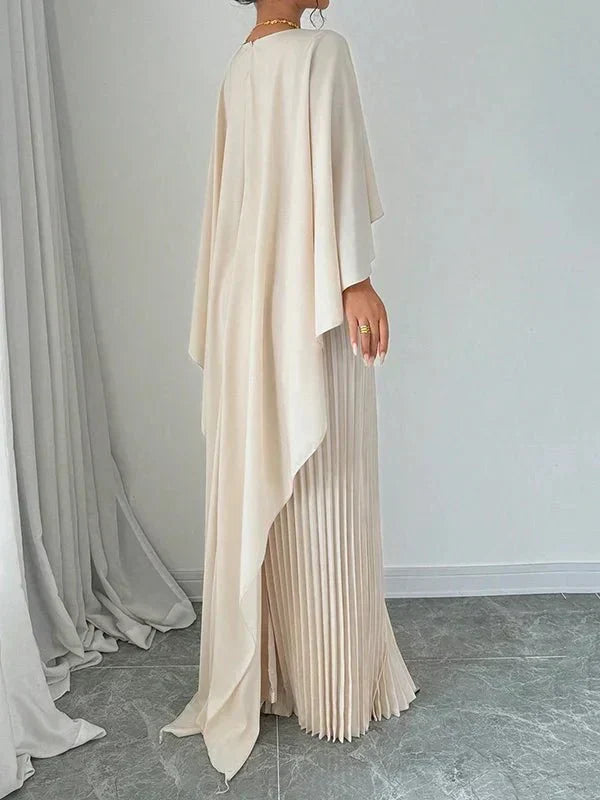 Maravelle™ | Elegant Pleated Cape Maxi Dress