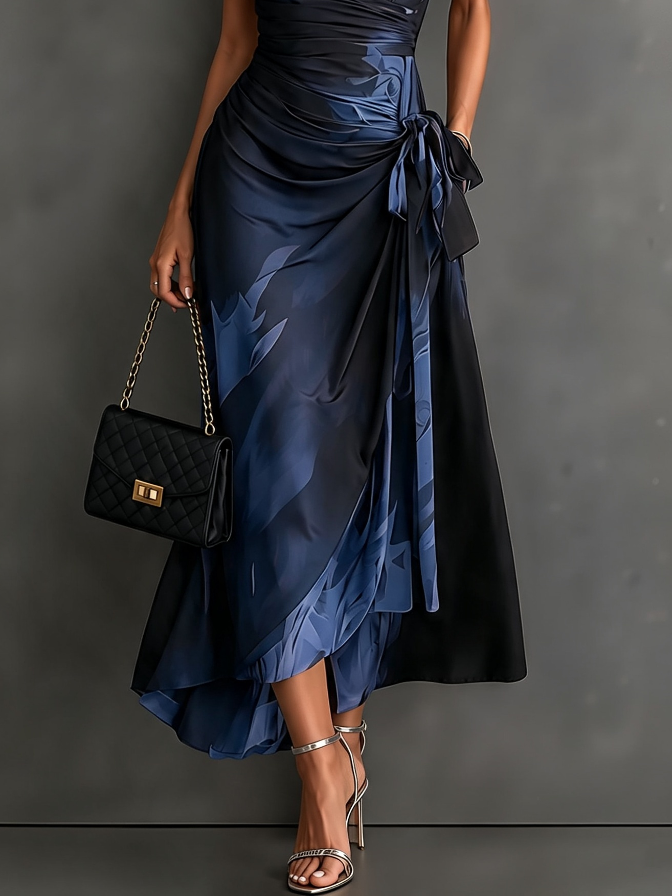 HARPER | Abstract Print Wrap Midi Dress with Tie-Waist Detail