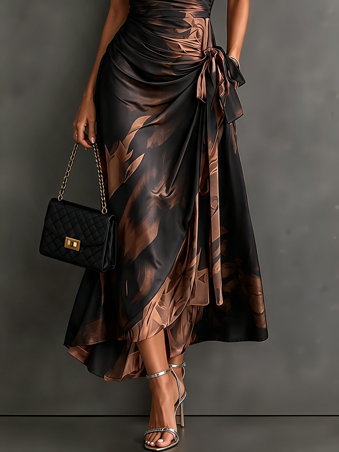 HARPER | Abstract Print Wrap Midi Dress with Tie-Waist Detail