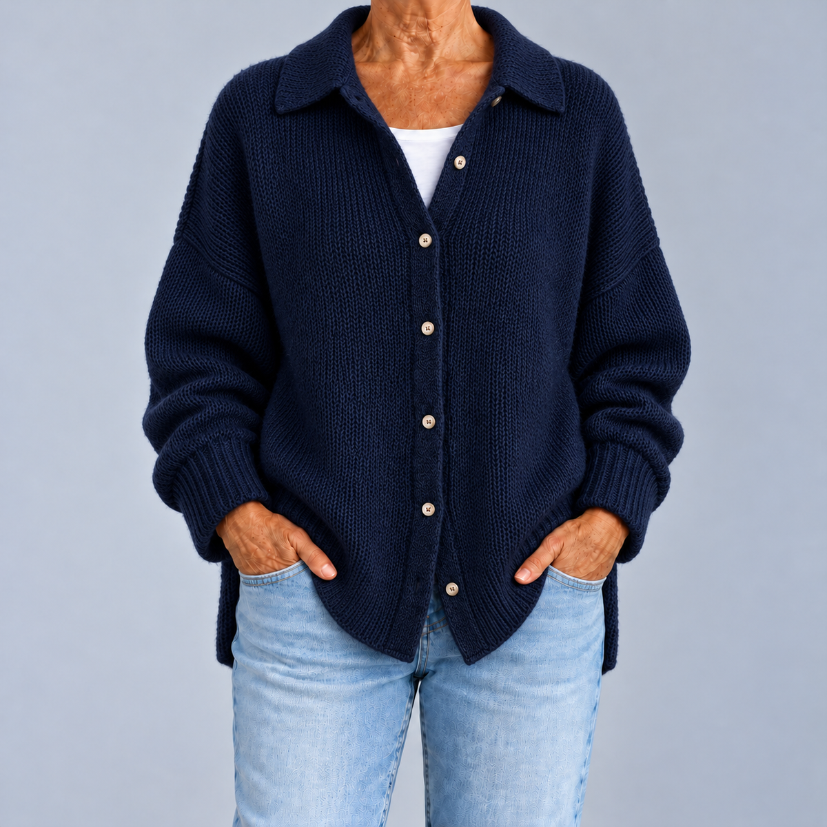 Laura | Oversized Cardigan with Shirt Collar