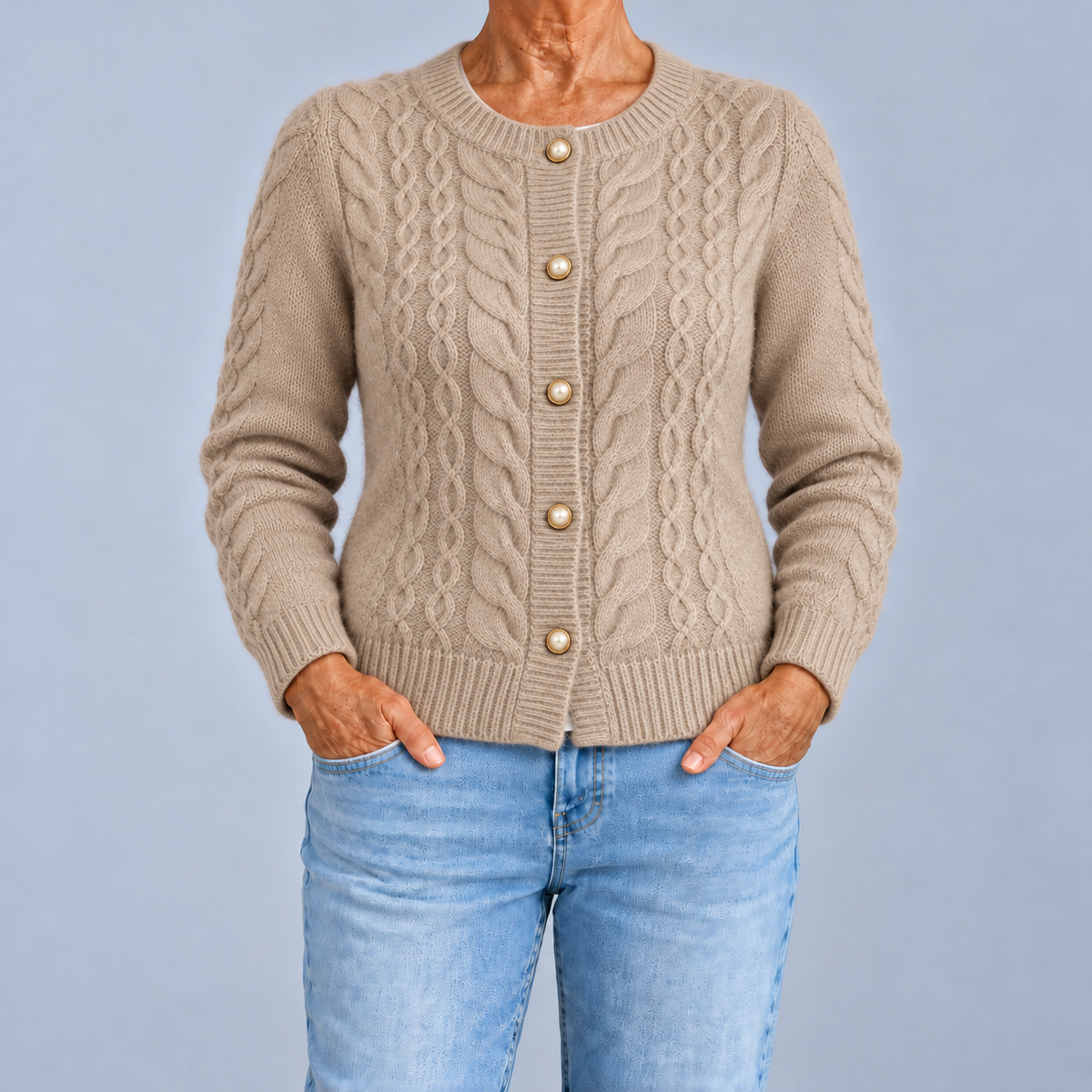 Fiorenza | Cable Knit Cardigan with Pearl Buttons