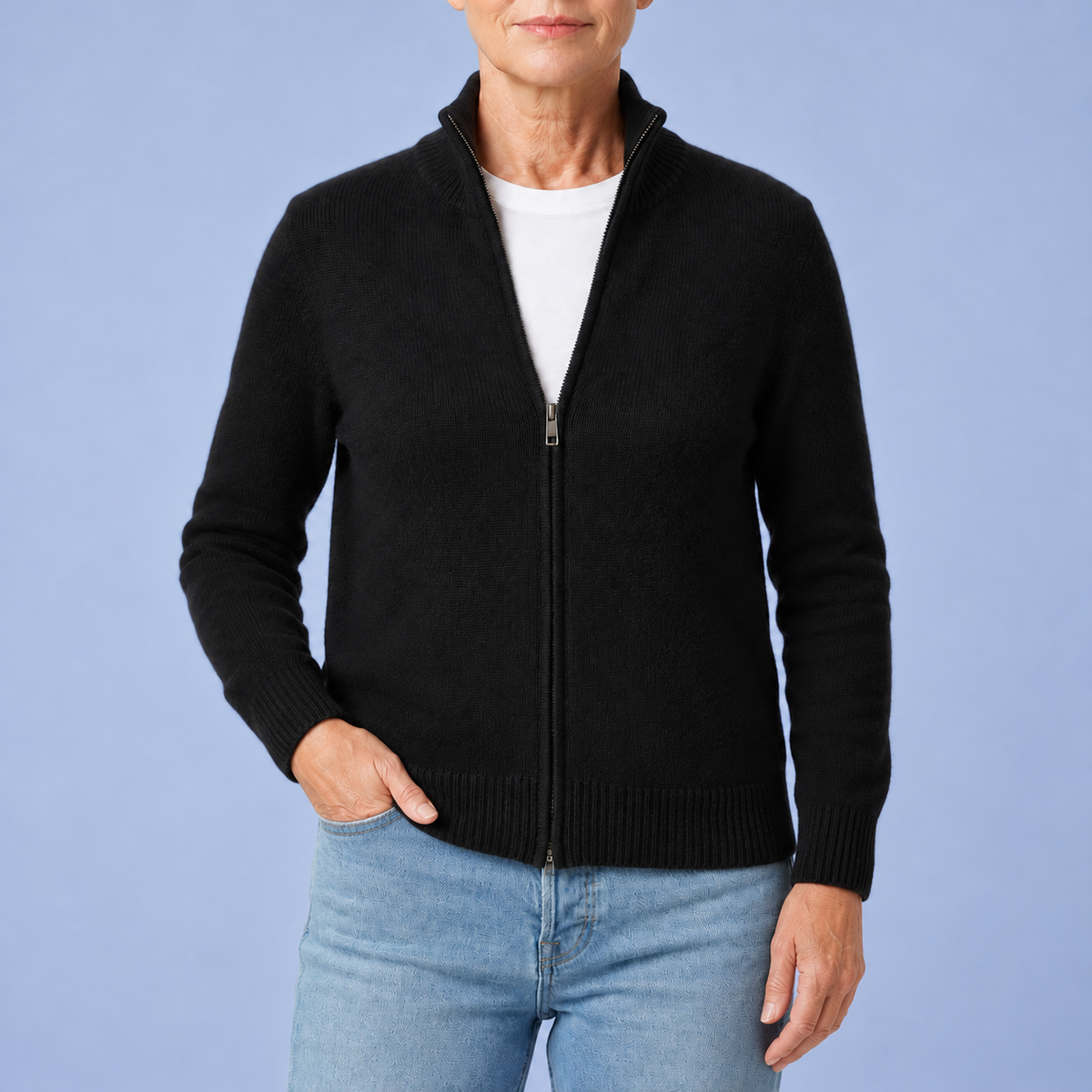 Noemi | Cardigan with Zip and High Collar