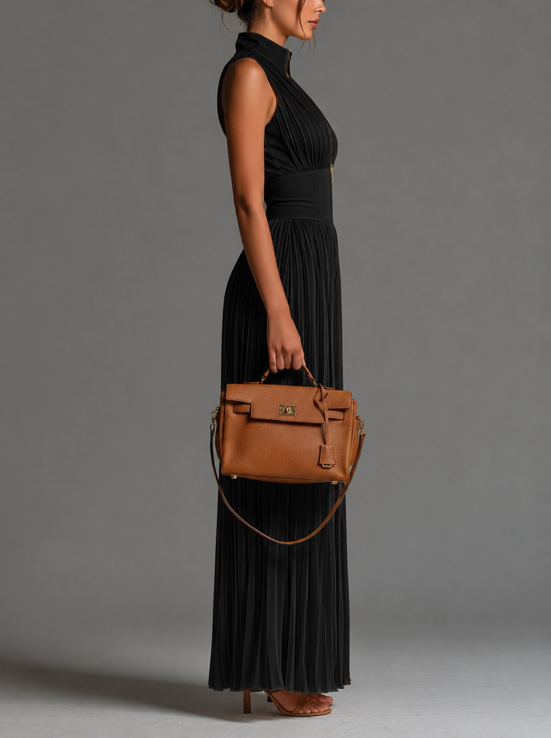 Valentina | Black Chiffon Pleated Jumpsuit with Kimono Sleeves