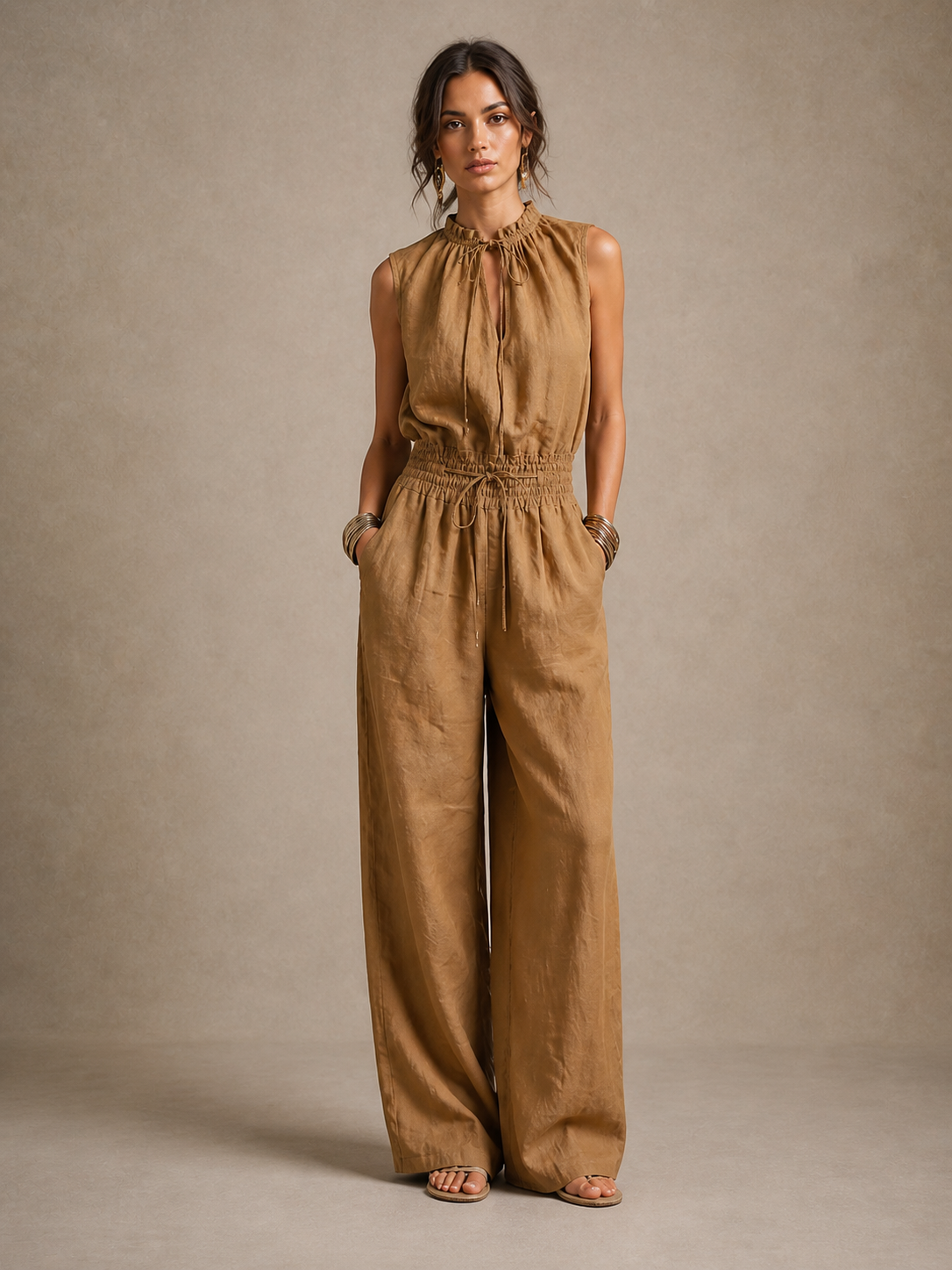 SIENNA | Wide Leg Jumpsuit with Tie Neckline for Day-to-Night Ease
