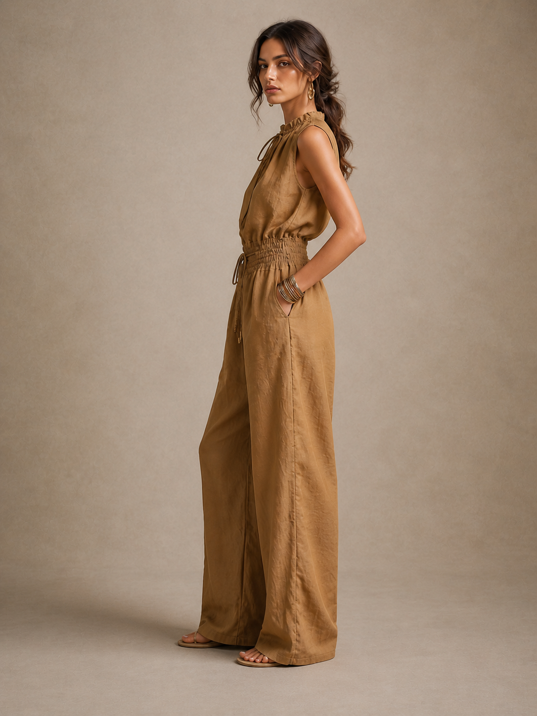SIENNA | Wide Leg Jumpsuit with Tie Neckline for Day-to-Night Ease