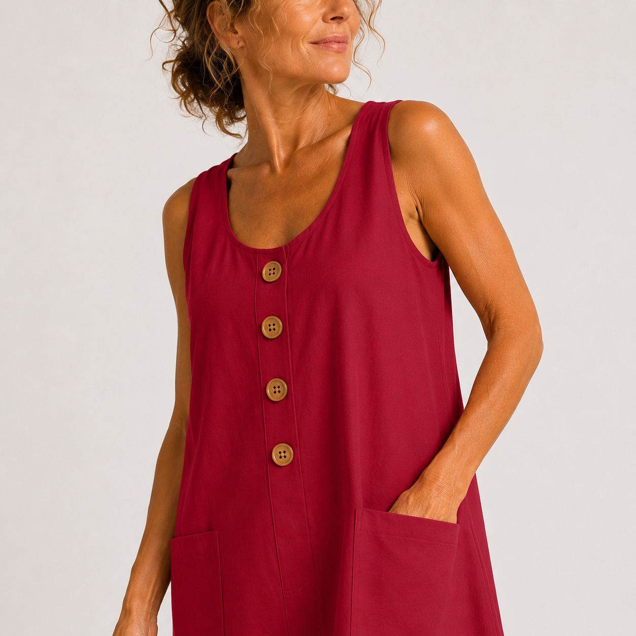 MABEL | Sleeveless Button-Front Mini Dress with Side Pockets