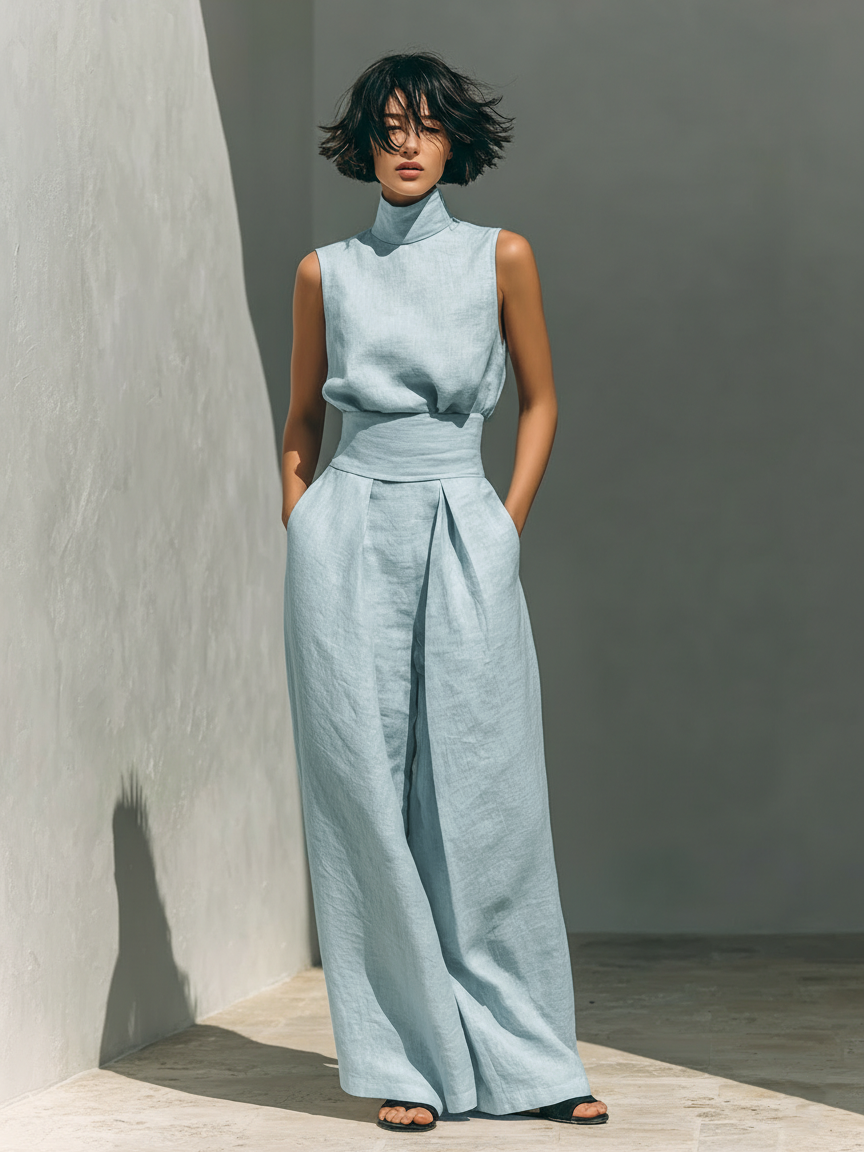 Lili – Minimalist cotton and canvas set: tank top and wide-leg pants for women