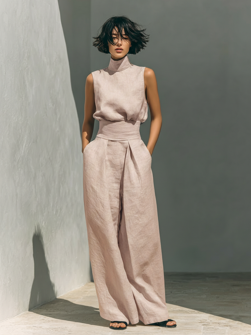 Lili – Minimalist cotton and canvas set: tank top and wide-leg pants for women