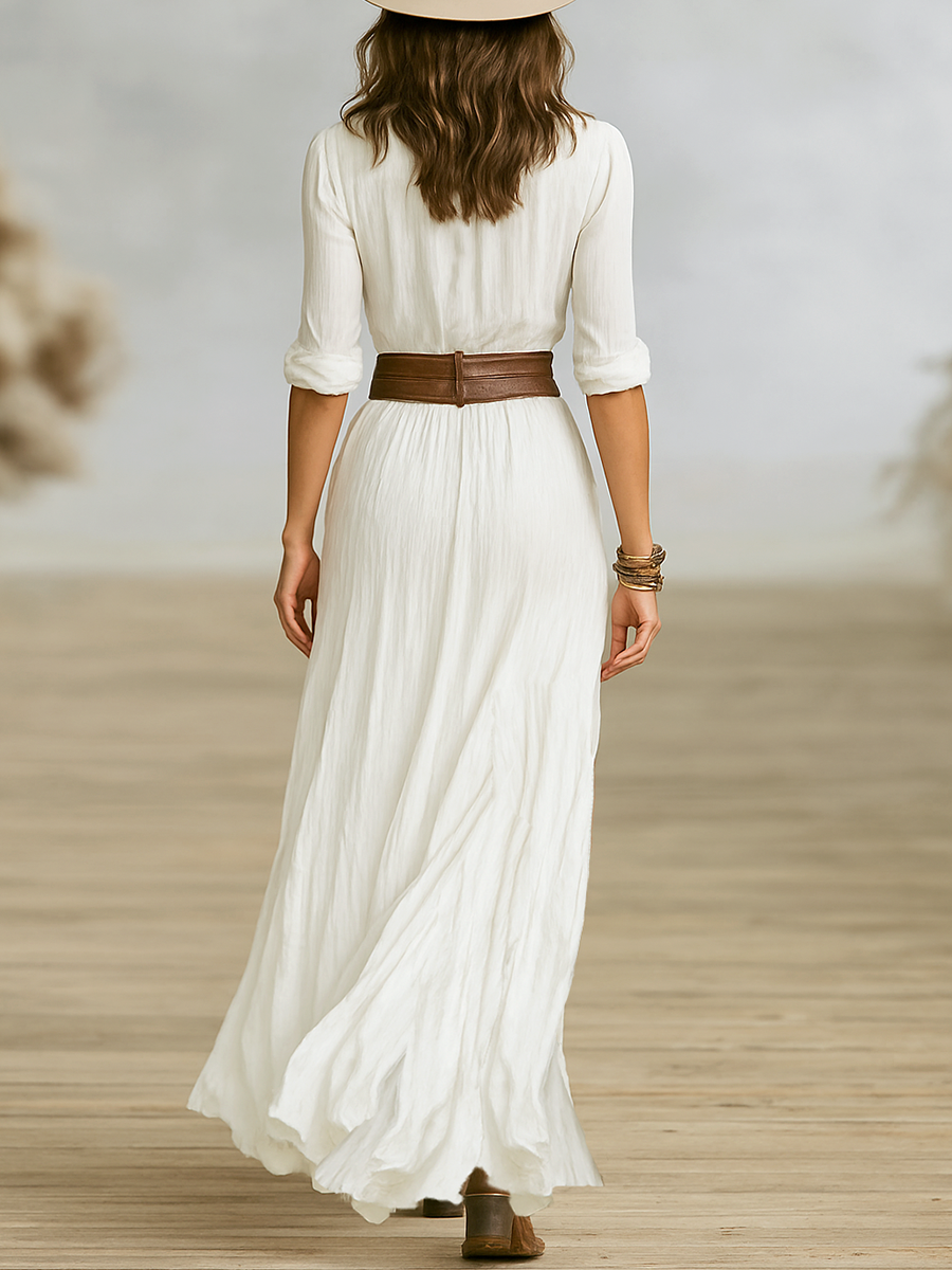 Aurore | Long Dress with Reverse Collar