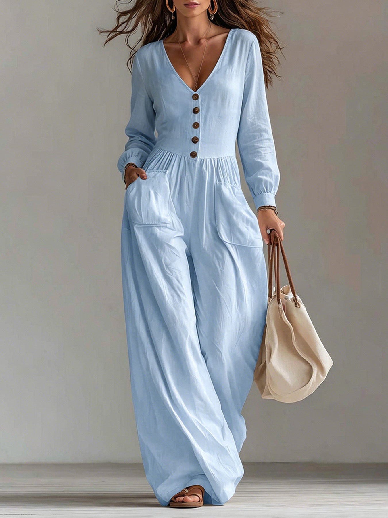 MADISON | Button-Front Wide Leg Jumpsuit with Effortless Style, Easy On-Off and All-Day Comfort