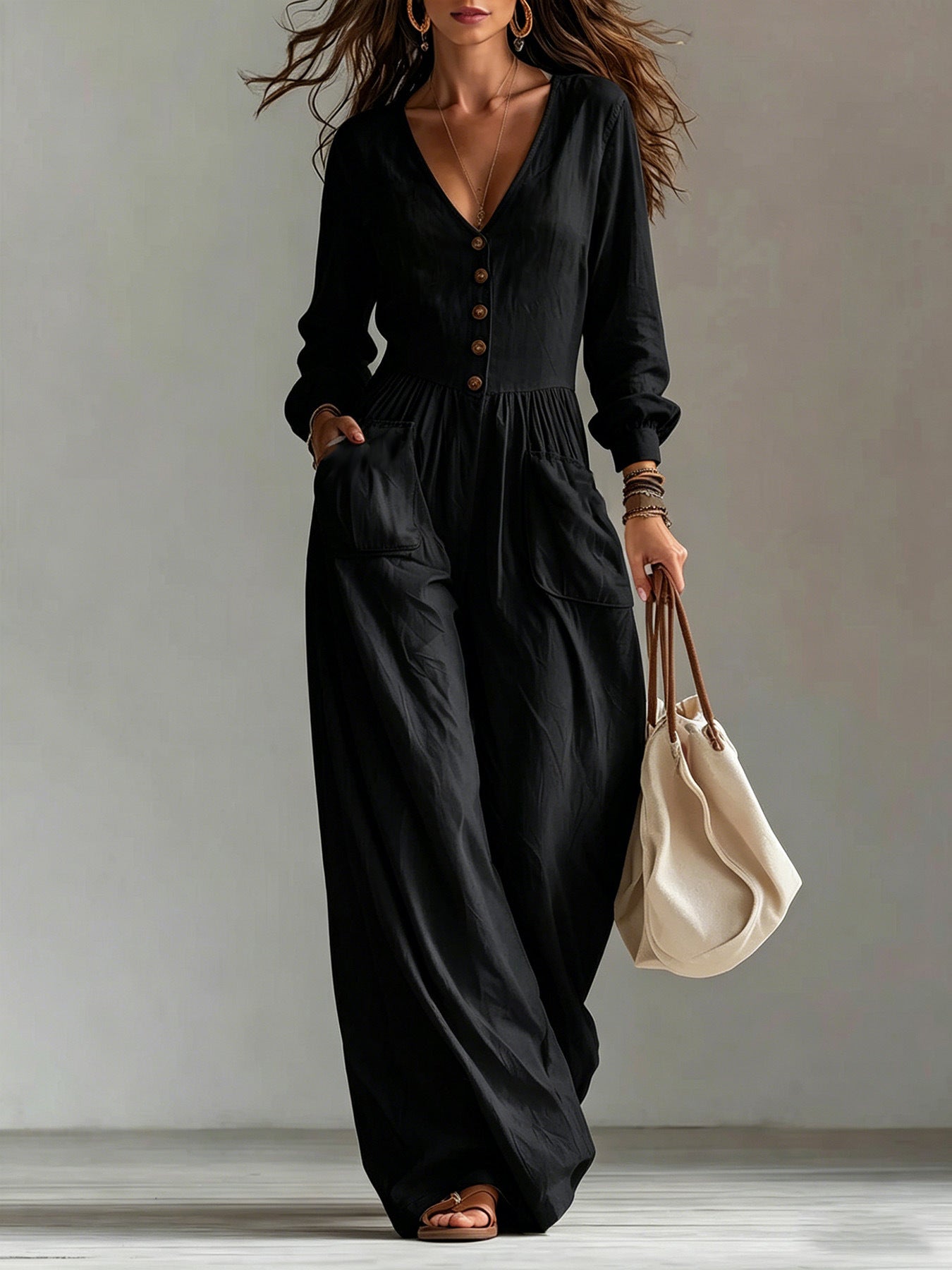MADISON | Button-Front Wide Leg Jumpsuit with Effortless Style, Easy On-Off and All-Day Comfort