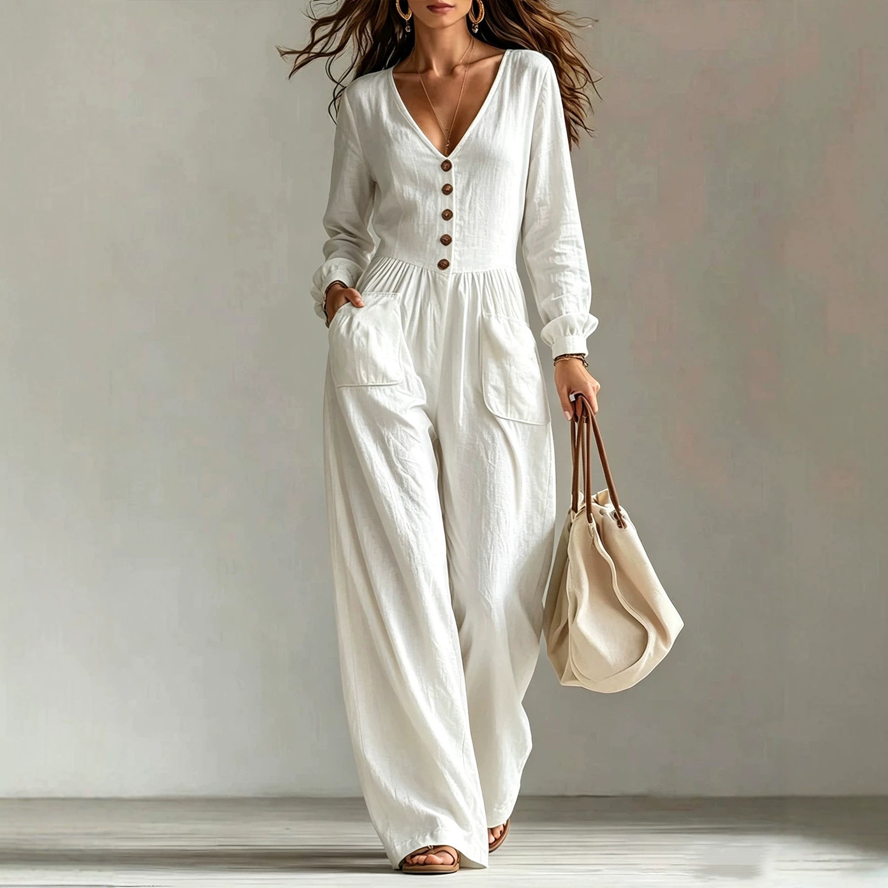 MADISON | Button-Front Wide Leg Jumpsuit with Effortless Style, Easy On-Off and All-Day Comfort