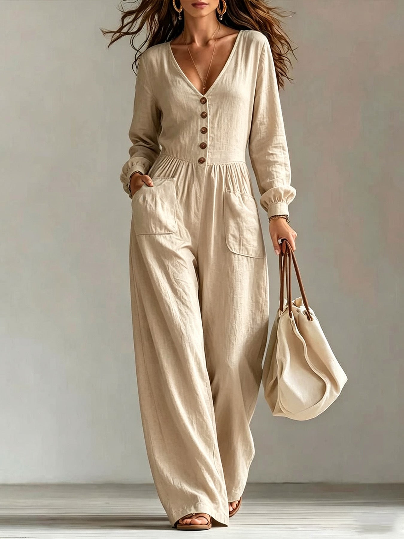 MADISON | Button-Front Wide Leg Jumpsuit with Effortless Style, Easy On-Off and All-Day Comfort