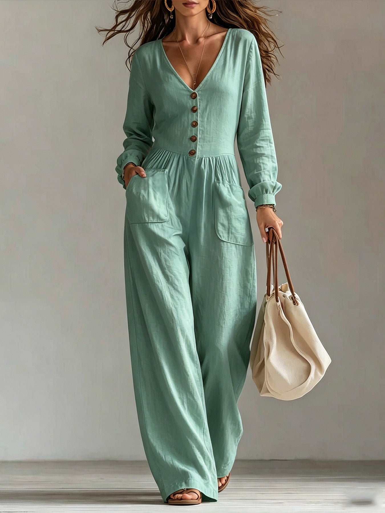 MADISON | Button-Front Wide Leg Jumpsuit with Effortless Style, Easy On-Off and All-Day Comfort