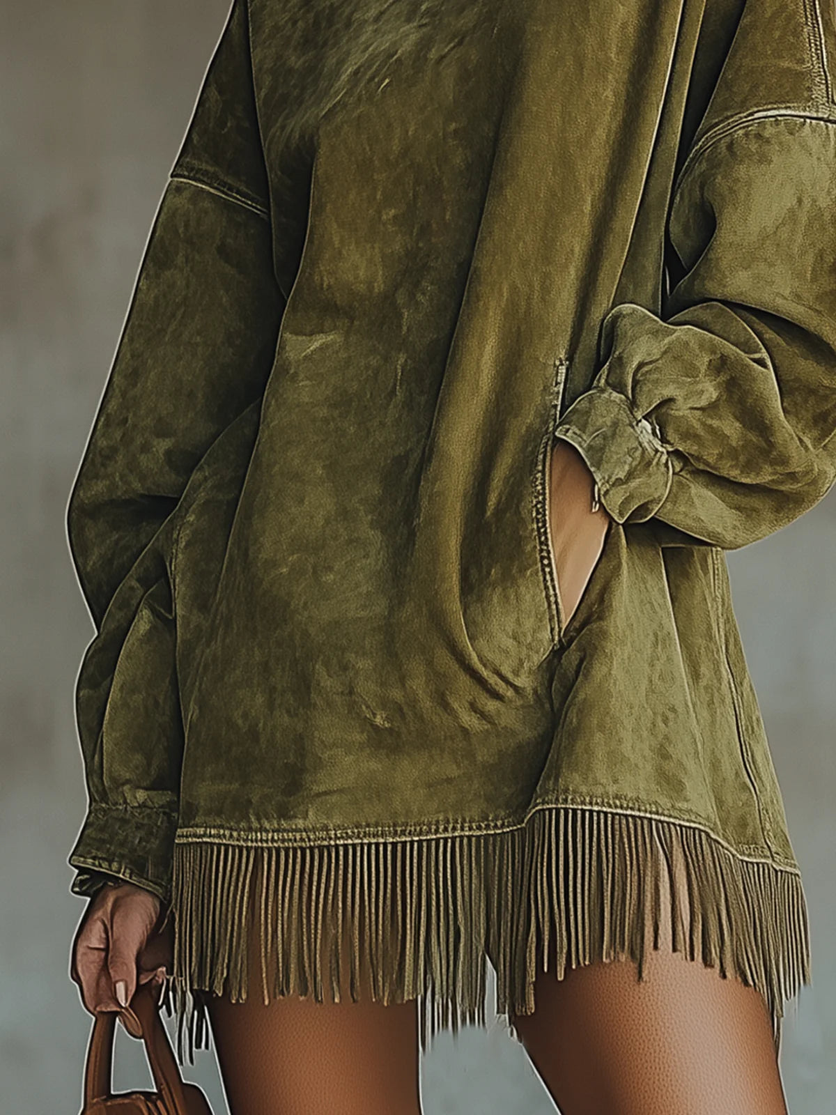 Gabrielle | dress with high collar and fringes