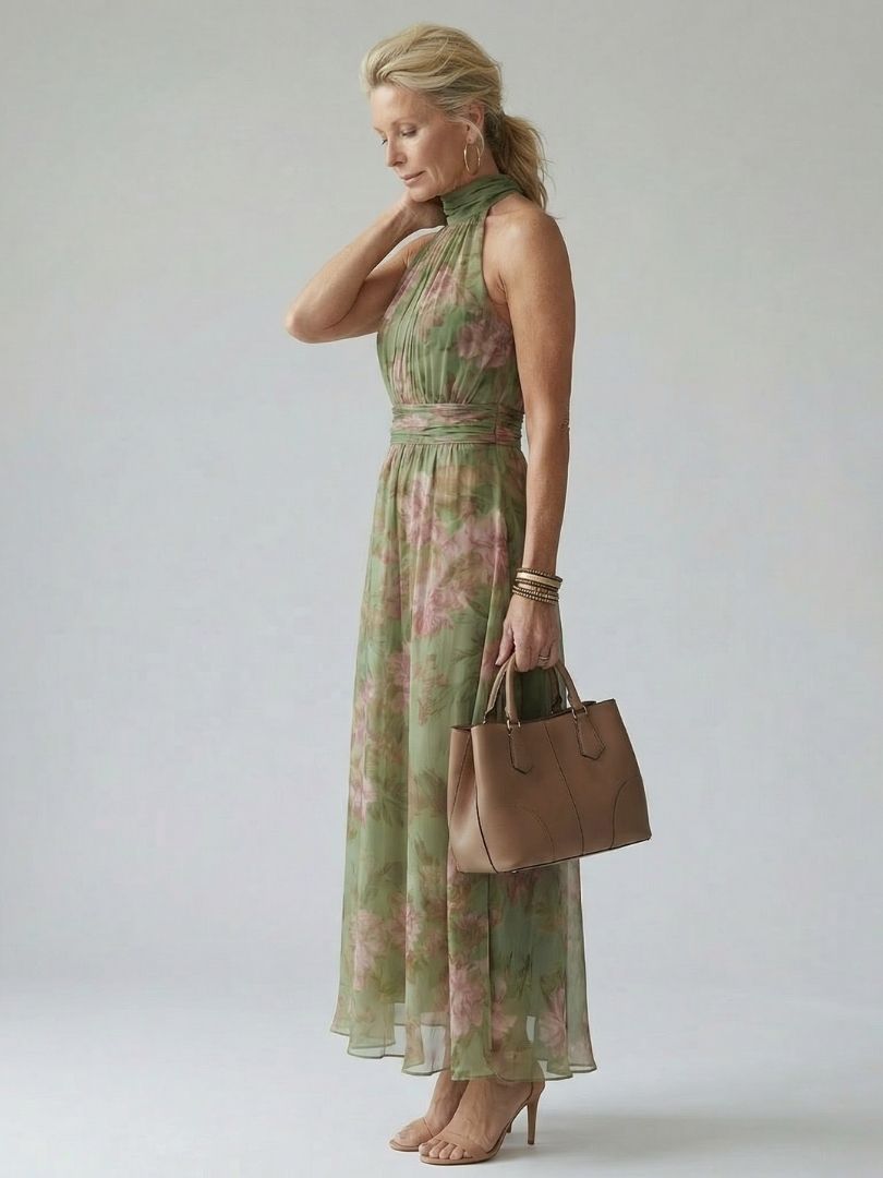 Elise | Gathered Halter Midi Dress