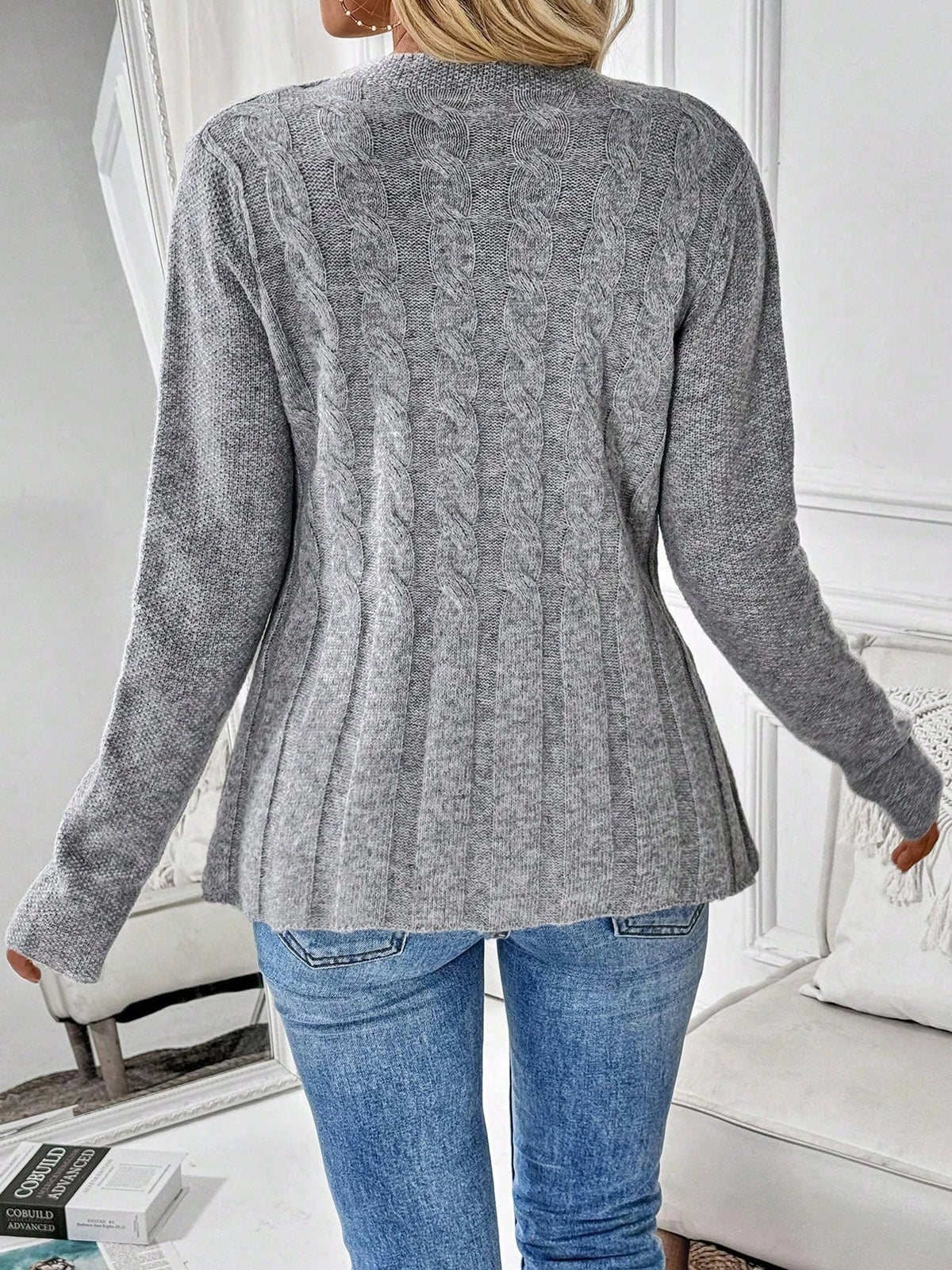 CLEA | Cable Knit Cardigan with Cinched Waist