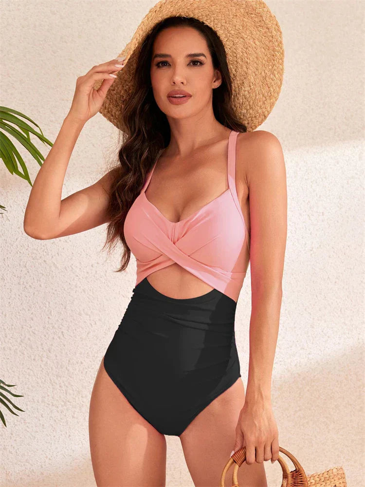 Swim top with V-neck