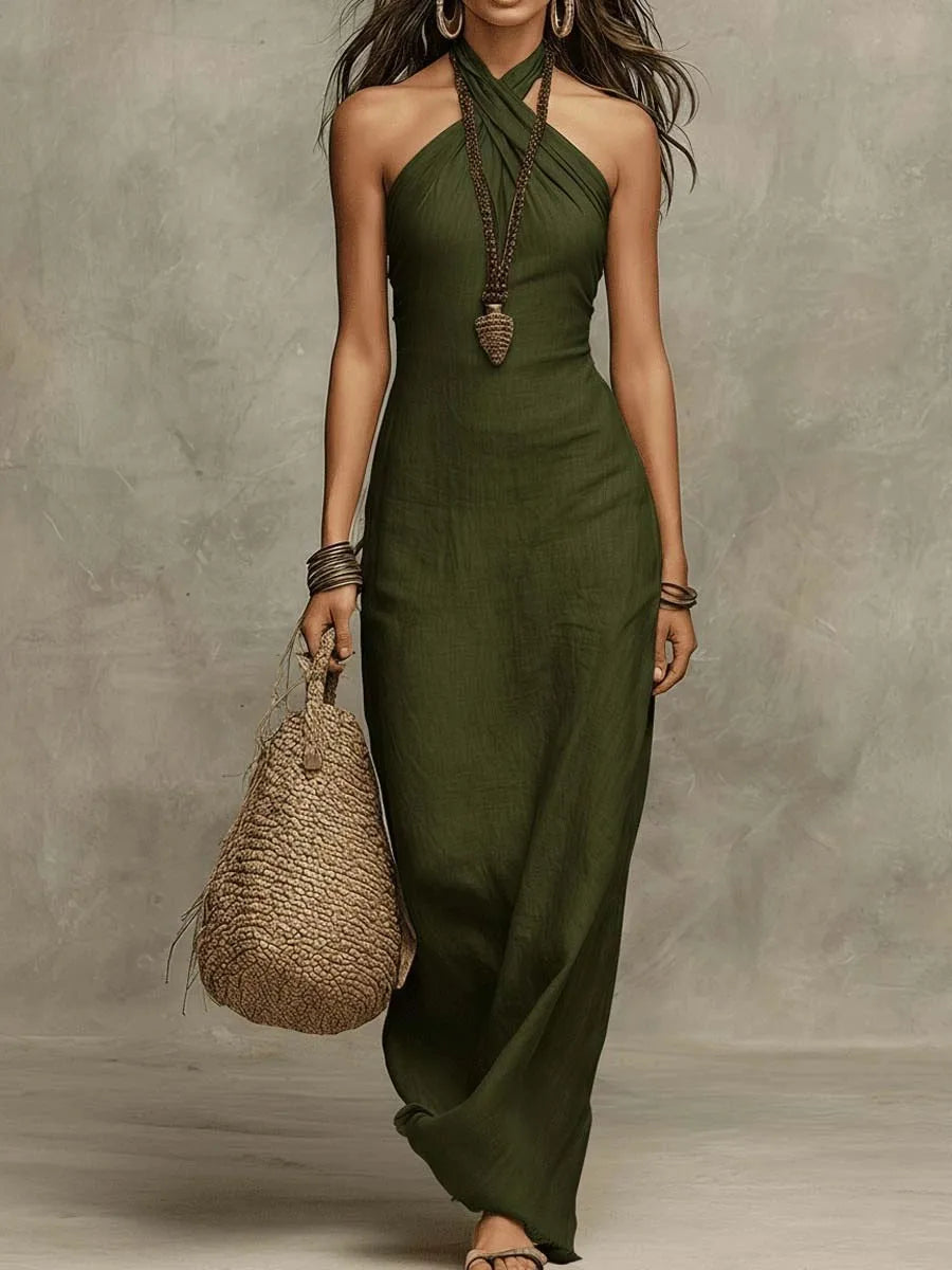 Lindsay | Halter Criss-Cross Maxi Dress