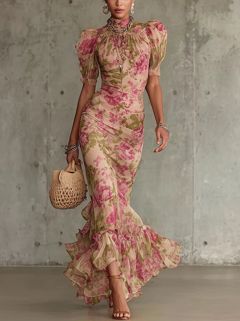 Estella | Romantic Floral Puff Sleeve Maxi Dress