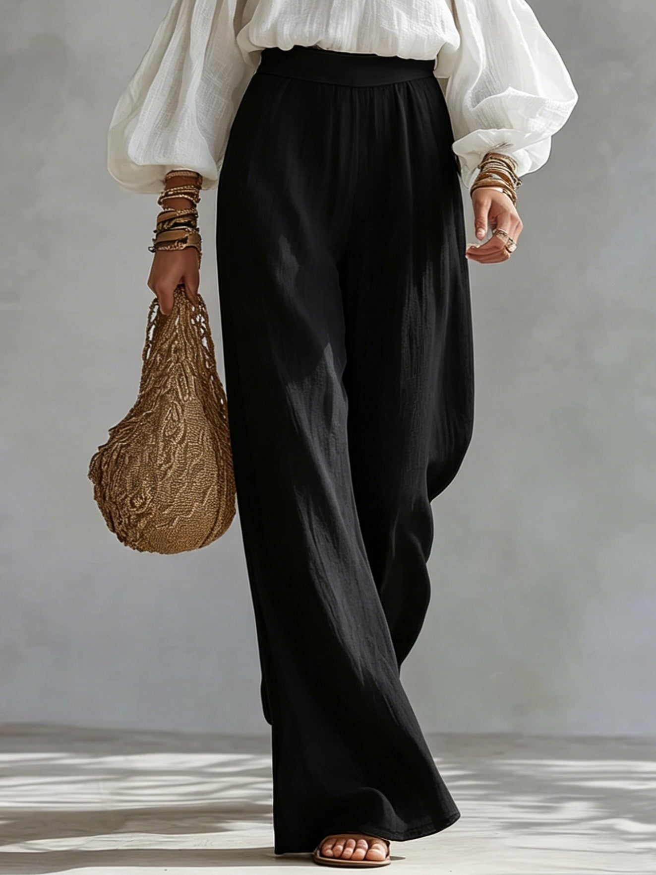 White Strapless Top and Black Wide Leg Pants Set