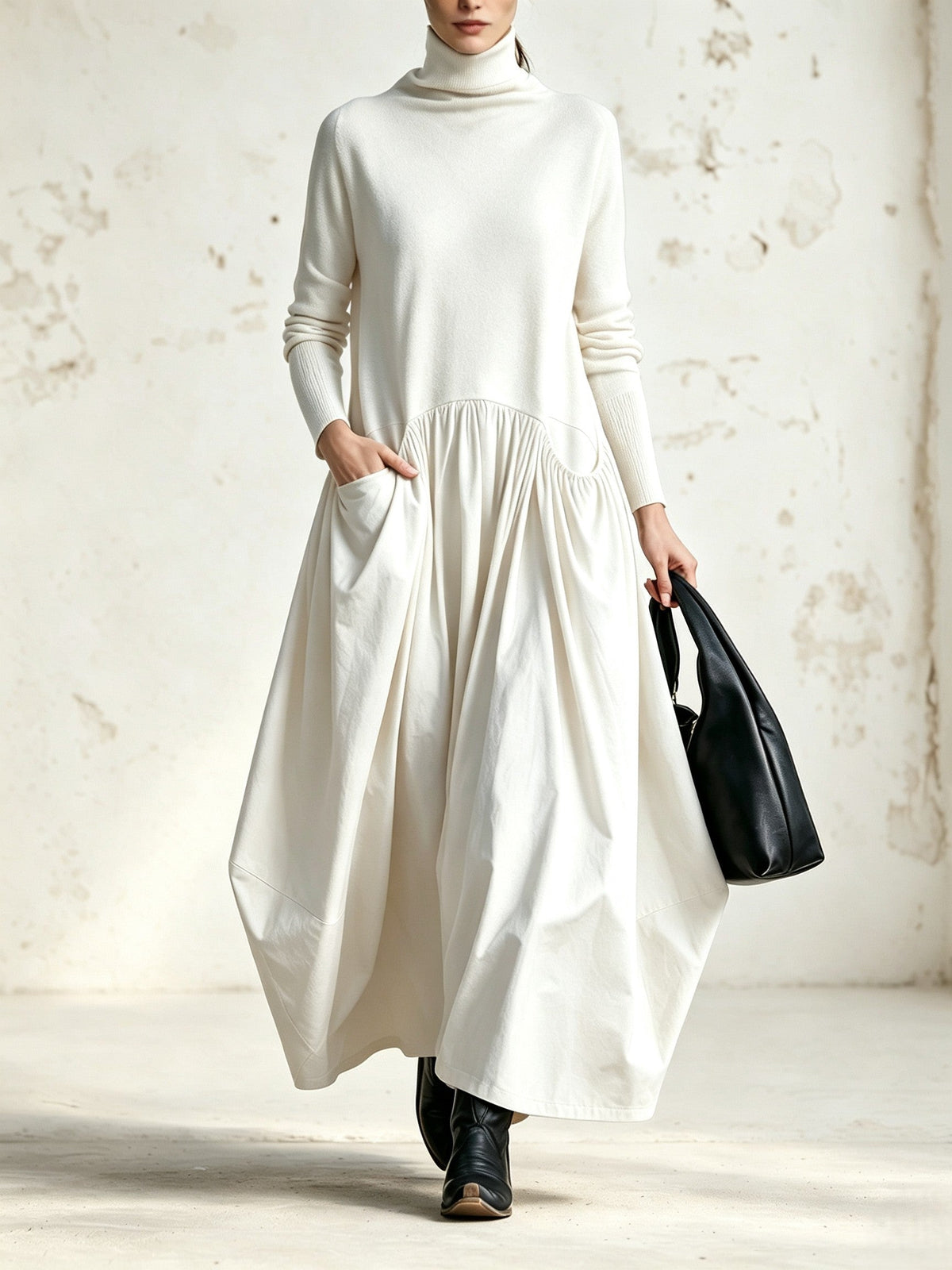 EVELYN | High-Neck Oversized Maxi Dress with Gathered Skirt