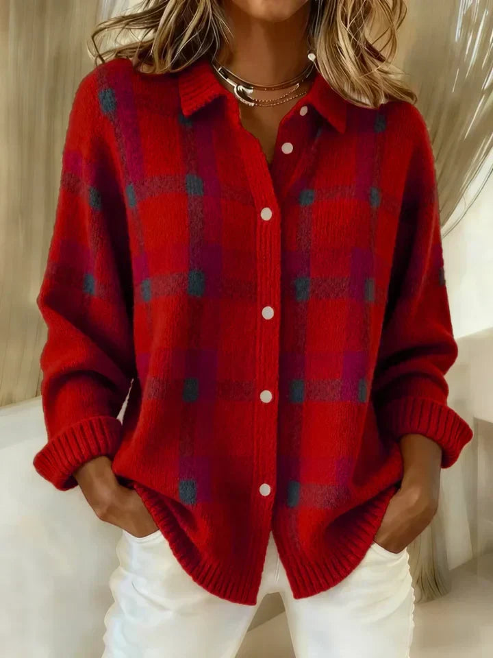 Victoria | Retro Check Casual Sweater with Contrast