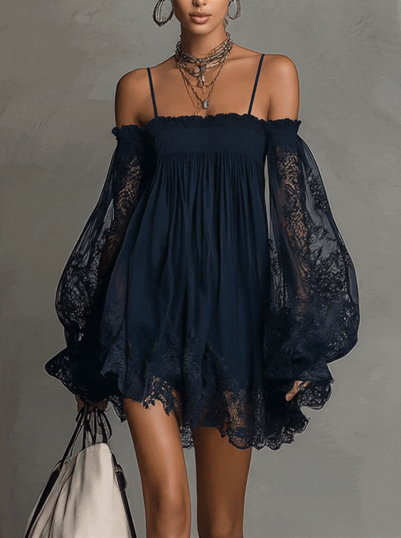 Elara | Off-Shoulder Lace-Trim Mini Dress