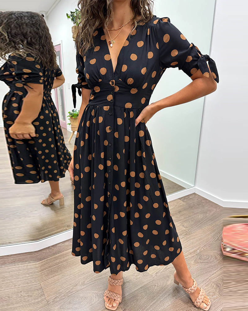 CATERINA | Midi Dress with V-Neck and Timeless Polka Dot Print