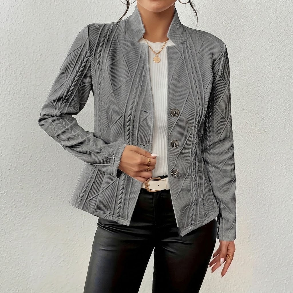 Joelle | Tailored Stand-Collar Blazer with Woven Texture