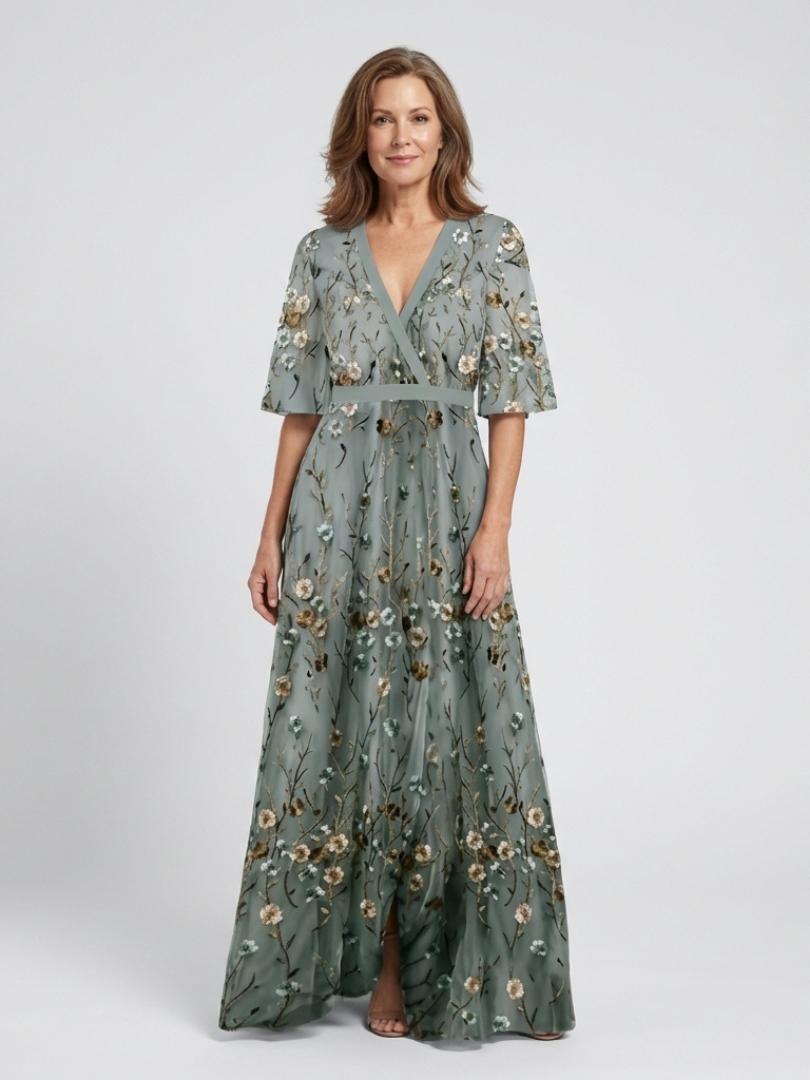 Rosalie | Floral V Neck Short Sleeve Maxi Dress