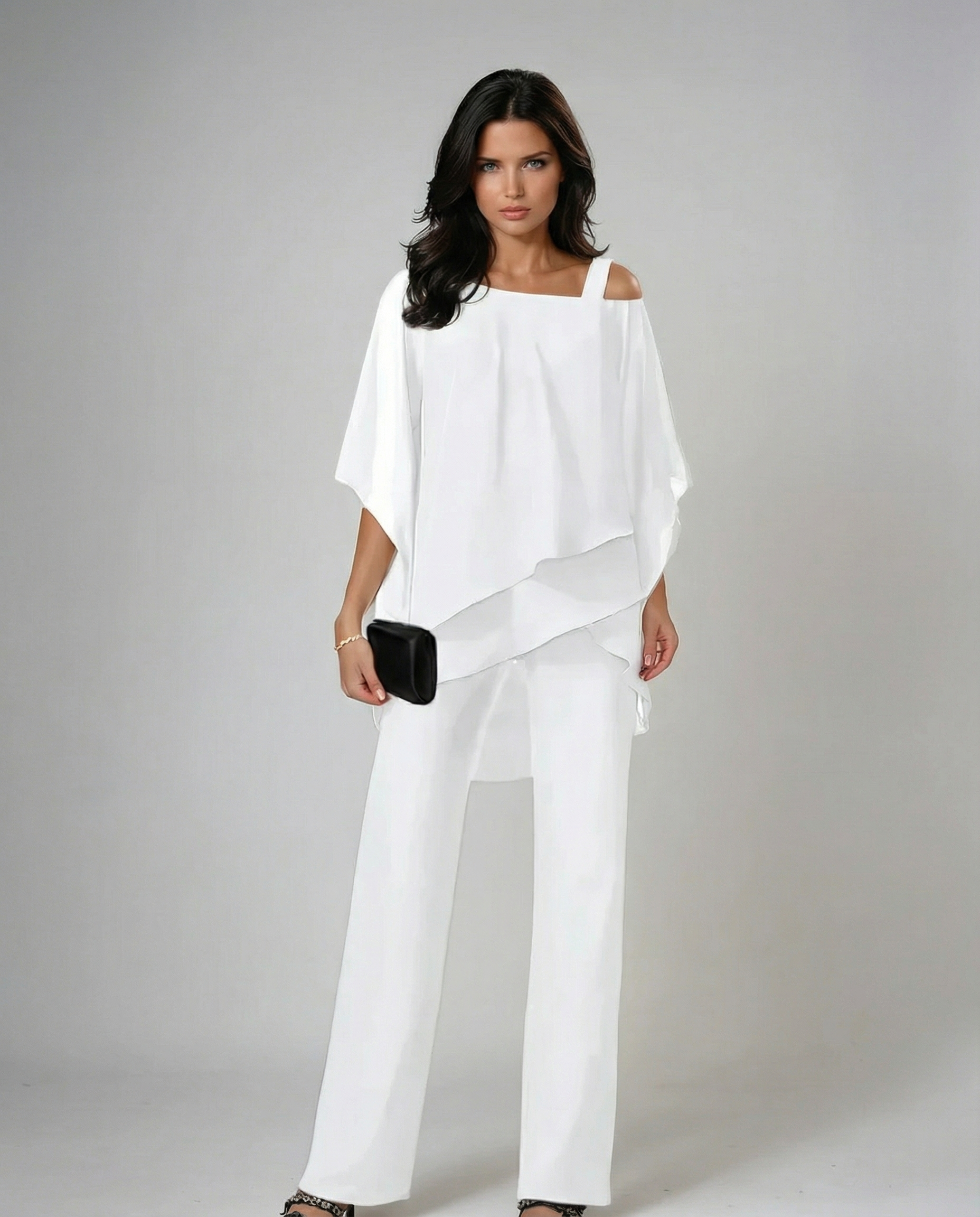 Loretta | Cotton and Canvas Set with Batwing Sleeve Top and Wide Pants