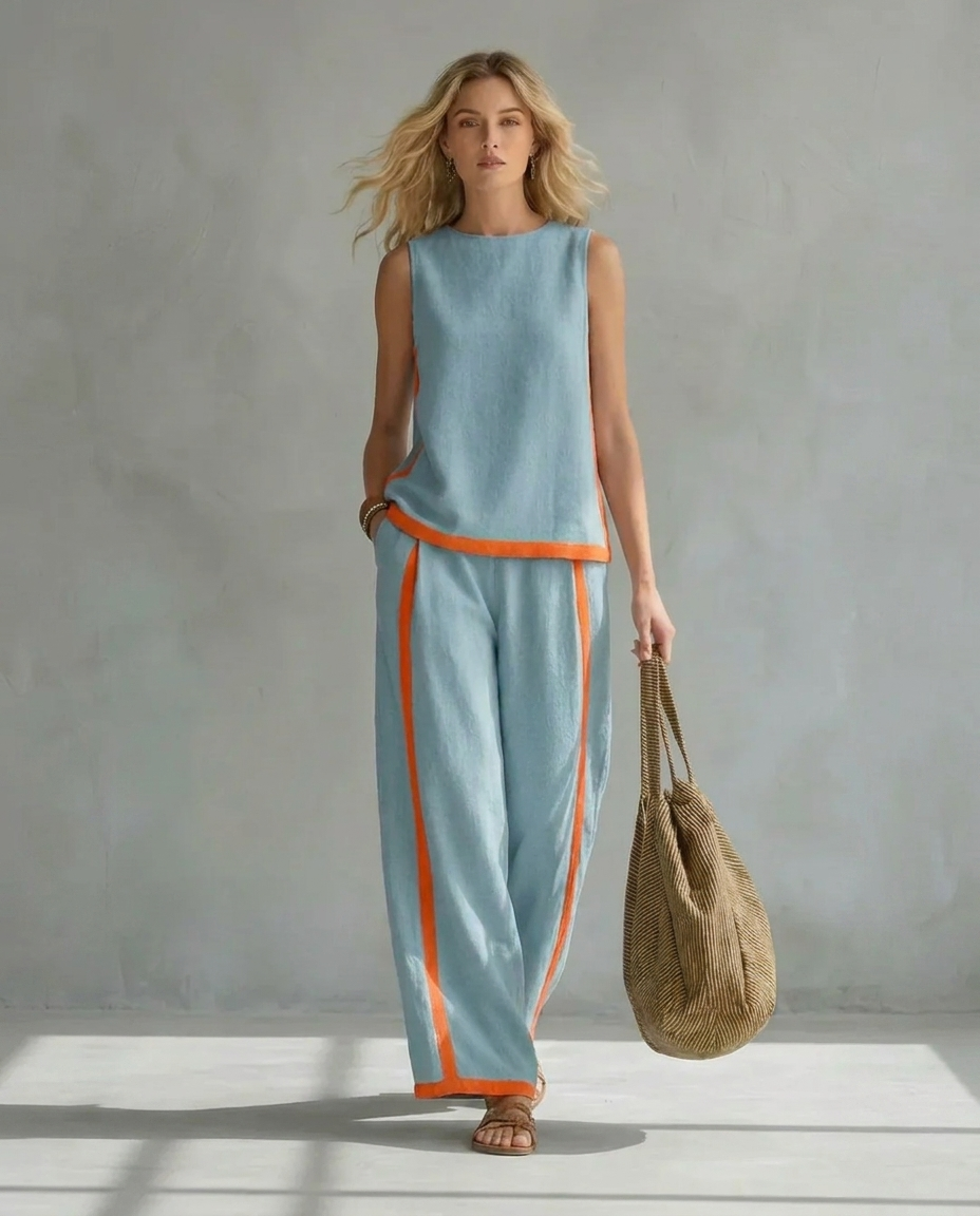 Ursula – Chic-casual vest and pants set with two-tone finishes