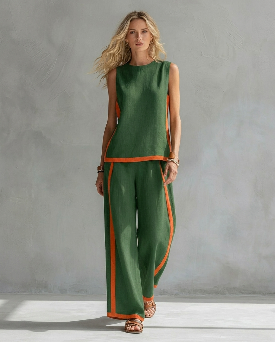 Ursula – Chic-casual vest and pants set with two-tone finishes